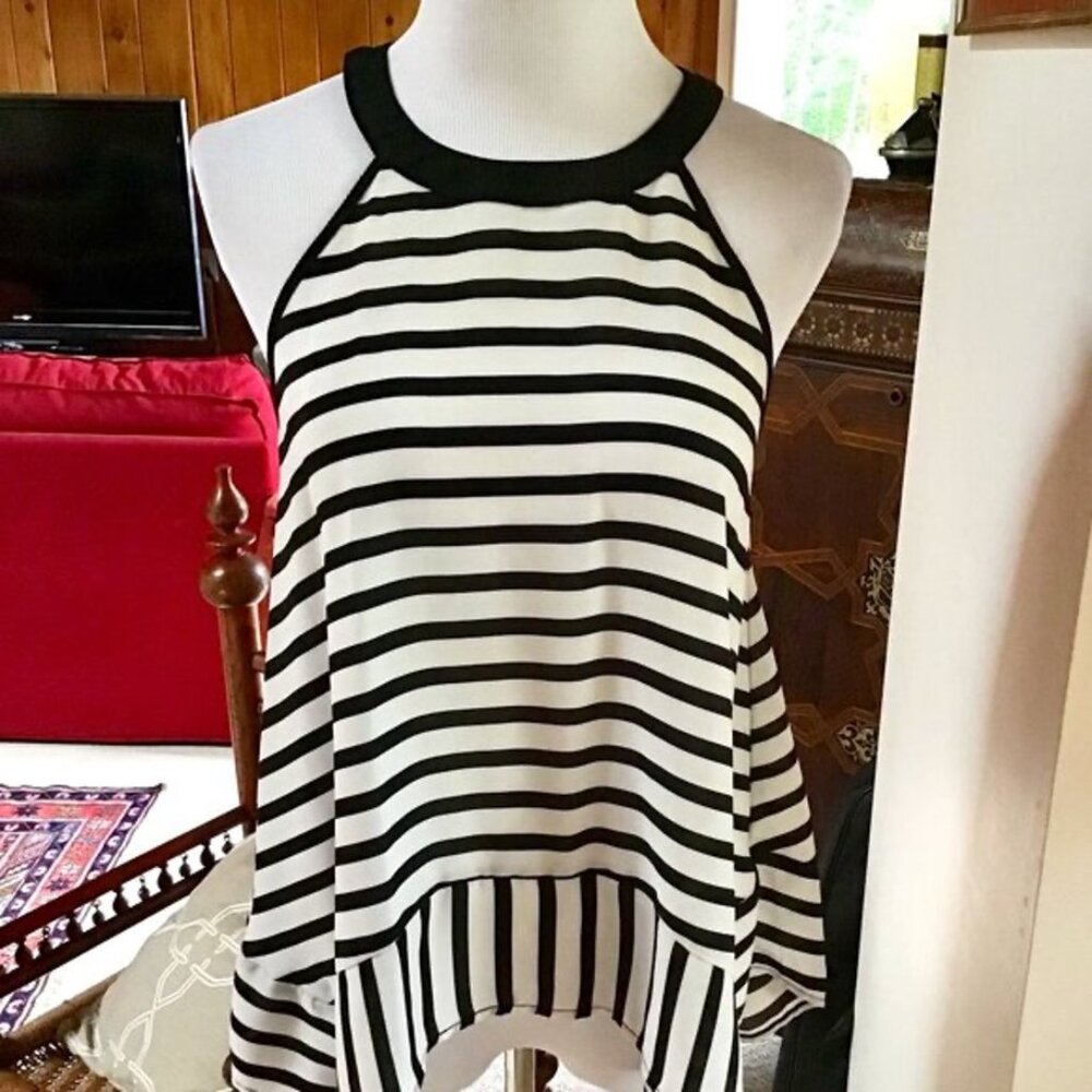 MONTEAU Black and White Nautical Sleeveless Halter Top Tunic – M